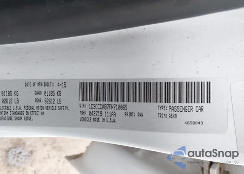 2015 Chrysler 200 Limited z USA, uszkodzony, nr VIN 1C3CCCAB7FN710065